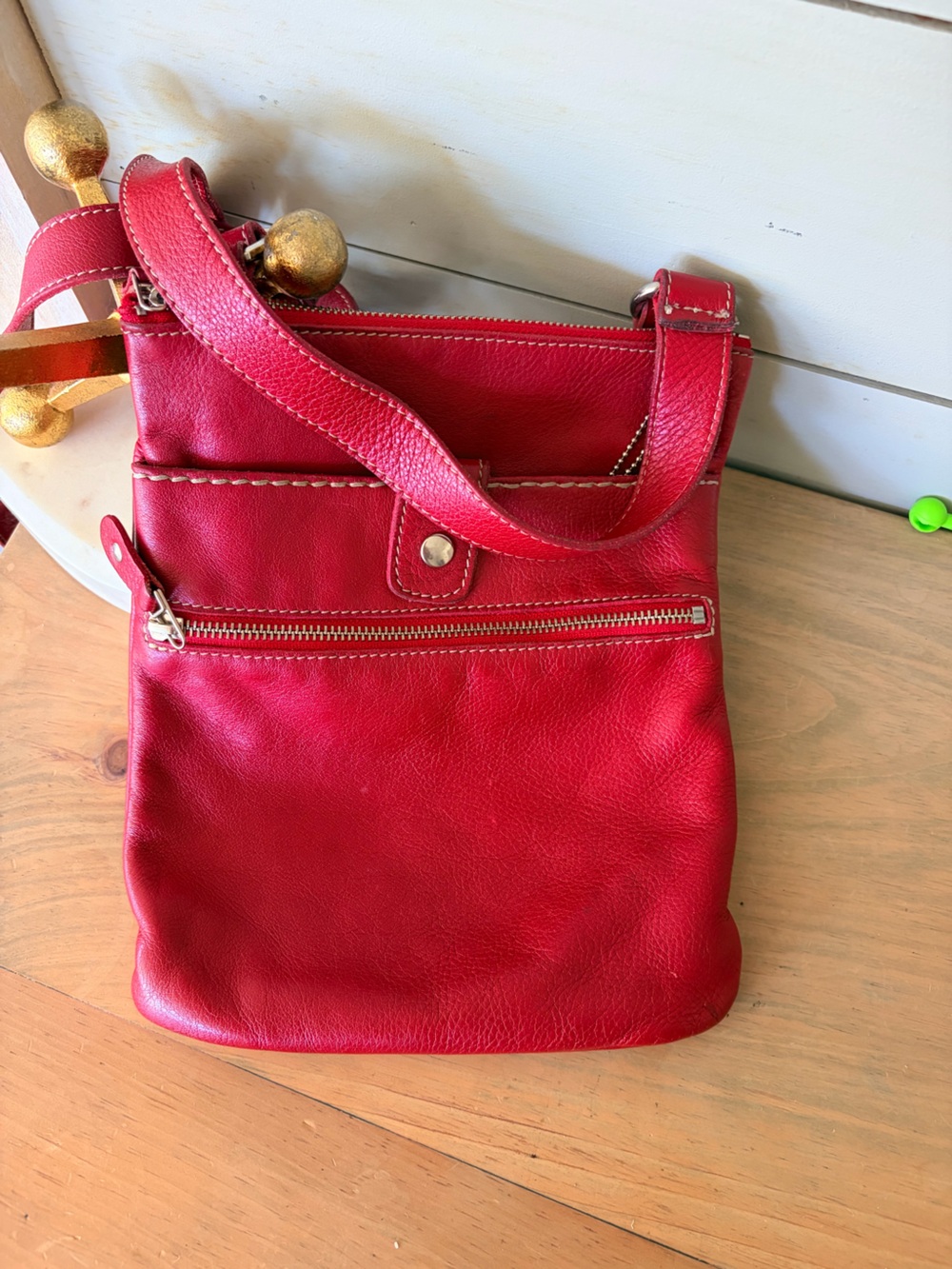 Roots Red Genuine Leather Crossbody Bag | Y2K Vintage Style